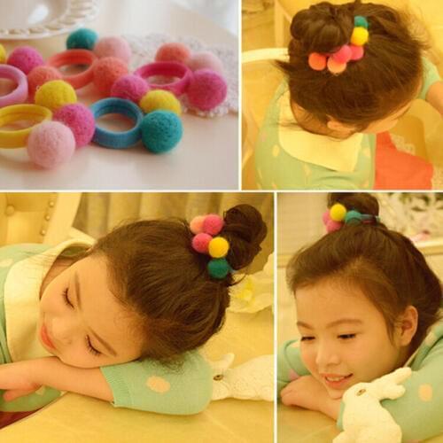 Lovely Fashion Fake fur pompom Ball Elastic Hair Band gum Headband Ponytail Holder Girls Hair Clip