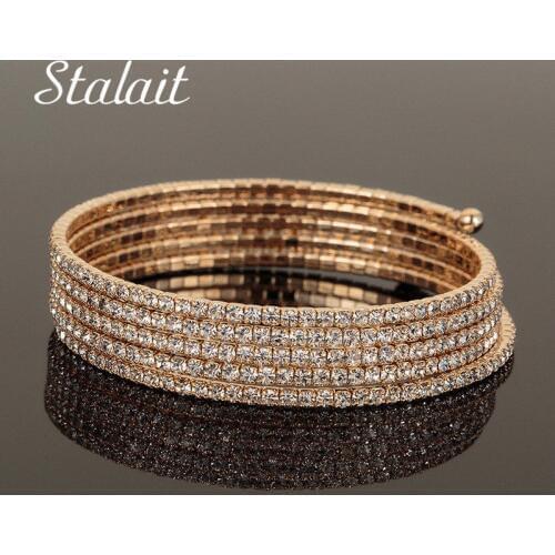 Multi Layer Ladys Open Tennis Bracelets Fashion Full Rhinestones Bracelets Chic Gold and Silver Plated Bracelets&Bangle Gifts