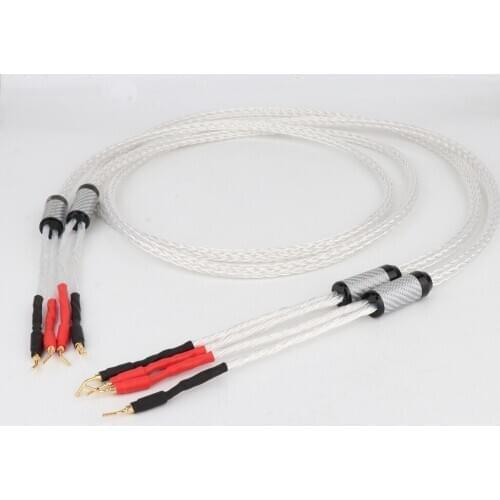 Pair 8AG Silver Plated HIFI OCC Speaker Cable With 2mm Pin Banana Plug Loudspeaker Cable