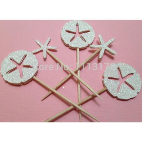 Sand dollar and Starfish Cupcake Toppers picks Birthday Cupcake Topper, wedding bridal baby shower party cake topper