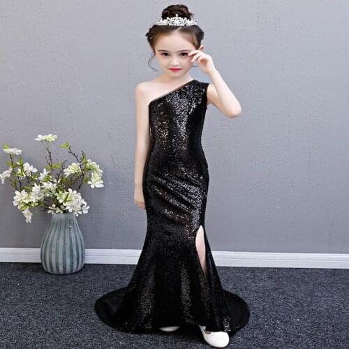 Girl Dress 12 To 14 Years Black Sequined Shiny Elegant Teen Party Girls Dresses Childrens Dress Festa Fast Delivery