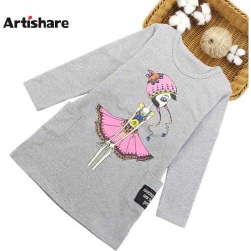 Teenage Girl Dress Cartoon Pattern Girls Dresses Casual Style Kid Dress Spring Autumn Girl Costume