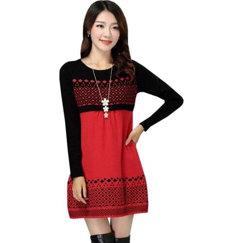 Autumn Winter Warm Sweater Dress Women O Neck Sexy Knitted Dresses Long Sleeve Patchwork Mini Pullovers Dress Vestidos AB418