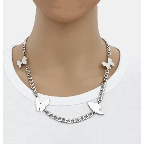 Simple hip-hop fashion butterfly titanium steel necklace wild men and women street shooting necklace