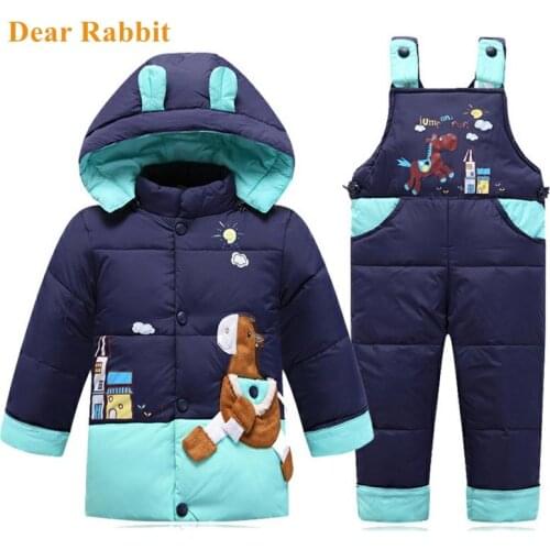 Down Jacket For Girl Boy Kids Snowsuit Winter Overalls Children Outerwear Toddler Baby clothes Park Jumpsuits Coat Pant Set 1-4Y