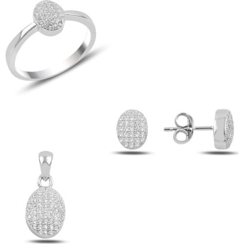 Silver 925 Sterling Zircon Cubic Zirconia Oval Set