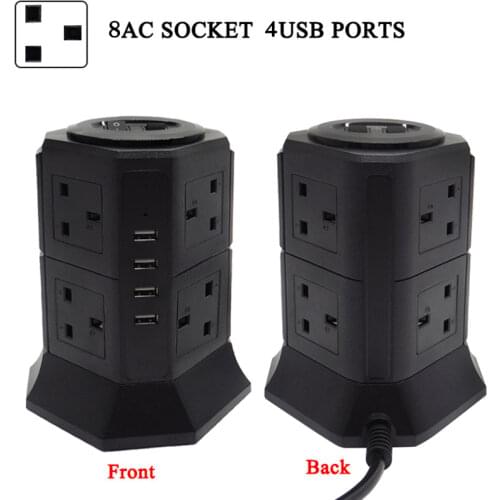 USB Power Strip Vertical 8/12 EU/UK/US/AU Plug Universal Outlet Sockets with Charger Surge Protector 6.6ft/2m Extension Cord