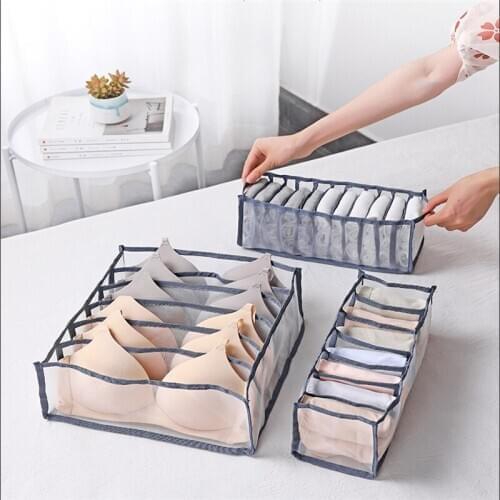 6/7/11Grid Mesh Oxford Cloth Storage Box for Underwear Bra Socks Panty Storage Wardrobe Drawer Cabinet Closet Clothes Organizer