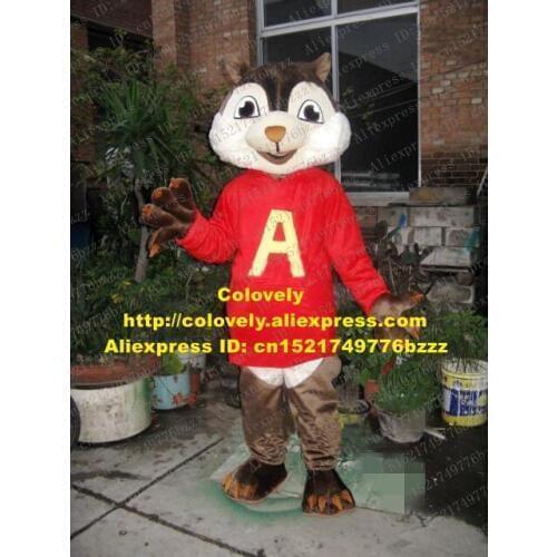 Smart Brown Alvin Chippy Squirrel Chipmunk Chipmuck Adult Mascot Costume Mascotte With Red Shirt Big Hands No.478 Free Shipping