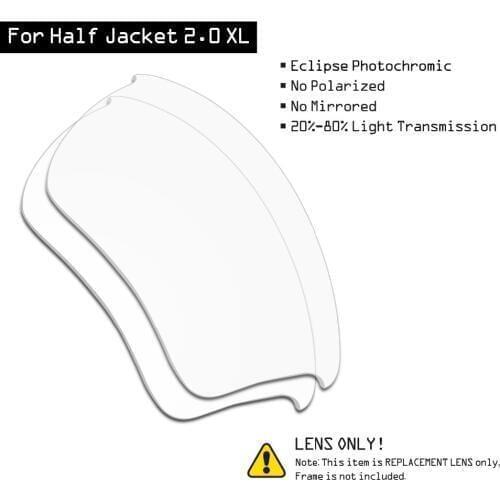 SmartVLT Sunglasses Replacement Lenses for Oakley Half Jacket 2.0 XL - Eclipse Grey Photochromic