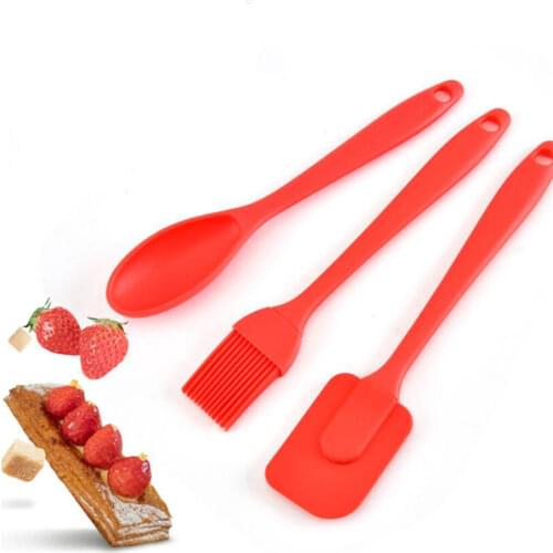 3Pcs/Set Food Grade Silicone Nonstick Cooking BBQ Oil Cake Spatula Brush Milk Mixing Spoon Baking Pastry Scraper