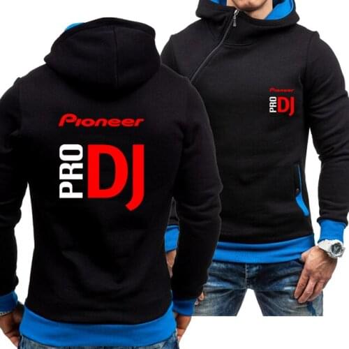 Spring and Autumn Mens Pioneer Pro DJ Hoodie Inclined Zipper Fashion Long Sleeve Hooded Leisure Jacket