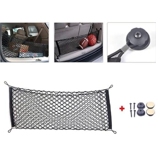 Universal Car Trunk Net Holder Cargo Luggage Storage Organizer Net Mesh with 4 Hooks and 4 Screws and 4 Hook Adapters for Car
