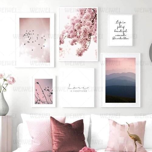 Cherry Blossoms Flower Sky Bird Quote Hd Wall Art Canvas Painting Nordic Posters and Prints Wall Pictures for Living Room Decor