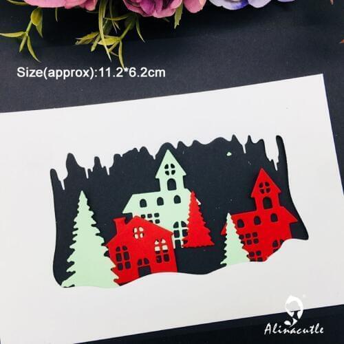Die Cut Metal Cutting Winter House Village Tree Alinacraft Scrapbook Album Papercraft Handmade Card Stencil Art Cutter Punch Die