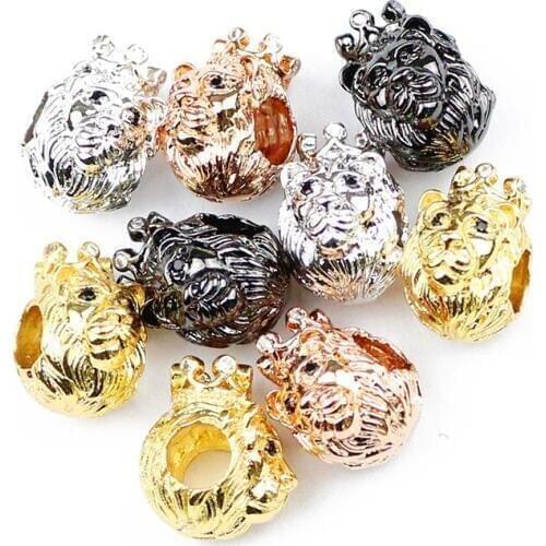 YHBZRET 4pcs Black zircon Crown lions head Pendant Copper Spacer beads Charms Loose beads Jewelry making bracelets DIY Findings