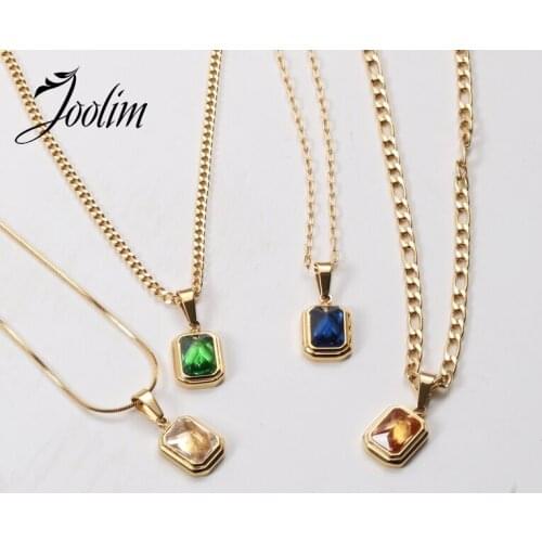 Joolim Jewelry PVD Gold Finish Hip-hop Coloured Glass Pendant Couple Necklace Stylish Stainless Steel Necklace