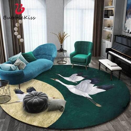 Bubble Kiss New Carpet For Home Living Room Chinese Green White Crane Pattern Rug Soft Bedroom Decor Round Carpet Study Room Rug