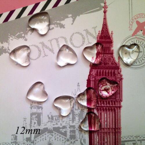 ZEROUP 50pcs/lot 12mm Handmade Transparent Clear Glass Cabochon Domed Heart Jewelry Accessories Supplies for jewelry