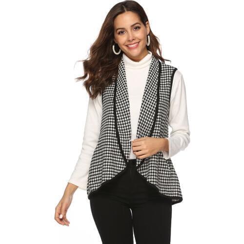 2019 Spring Autumn Casual Sleeveless Solid Vest Womens Open Stitch Turn-down Collar Plaid Fashion Outwear Coats Vest Female