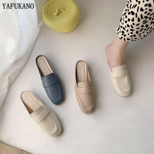 2020 Summer Retro Square Toe Women Mules Slippers British Style Slip On Outdoor Sandal Casual Flat Heel Slides