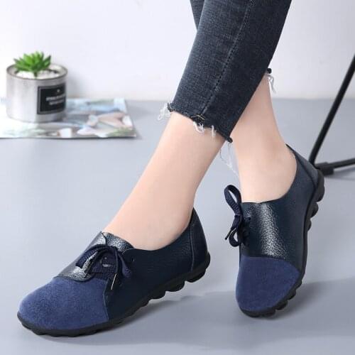 2021 Spring Women Oxford Shoes Ballerina Flats Shoes Woman Genuine Leather Shoes Moccasins Lace Up Loafers White Ladies Shoes