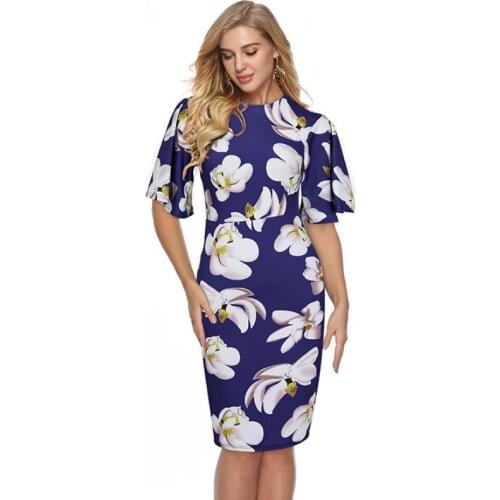 ENLU Formal Plus size Ruffle Short Sleeve Work Office Midi Dress Women Elegant Bodycon Party Peplum Dress Large Size