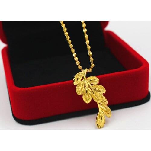Classic 24K Gold Pendant Necklaces Feather Necklace Sweater Chain Statement Jewelry Choker Necklace for Women Leaf Chocker