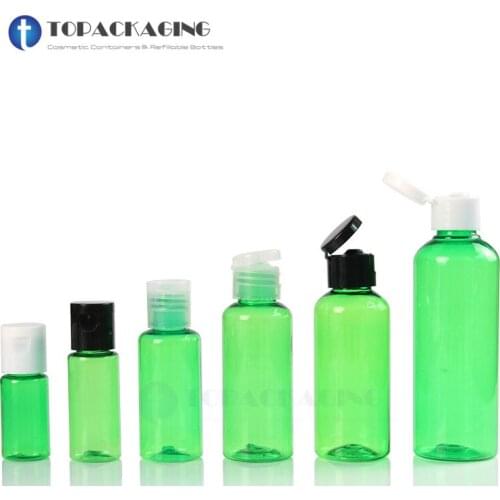 10/20/30/50/100ml Flip Screw Cap Bottle Empty Essence Oil Green Plastic Cosmetic Container Sample Lotion Makeup Refillable Pack