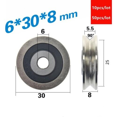 10pcs/50pcs V type groove bearing track wheel 6*30*8mm guide metal wheel steel wire pulley 6x30x8