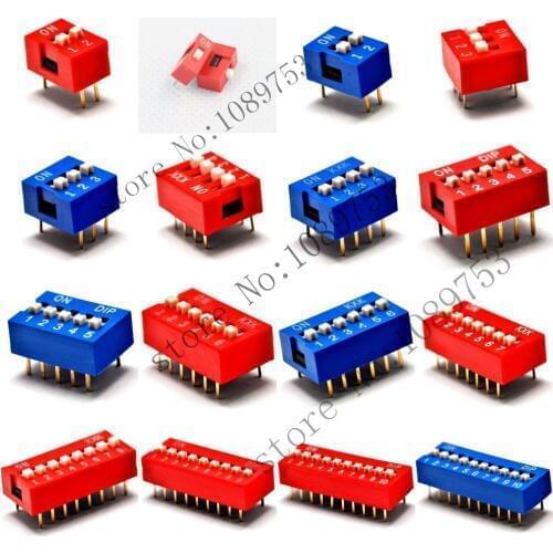 10PCS Red/Blue 2.54mm Pitch Slide Type Switch 1P/2P/3P/4P/5P-10P DIP Switch New