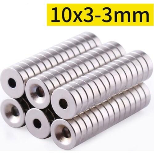 10 20 50 100pcs Neodymium Magnets Dia 10mm Thickness 3mm With 3mm Countersunk Ring Hole Rare Earth Strong Crafts Magnet N35
