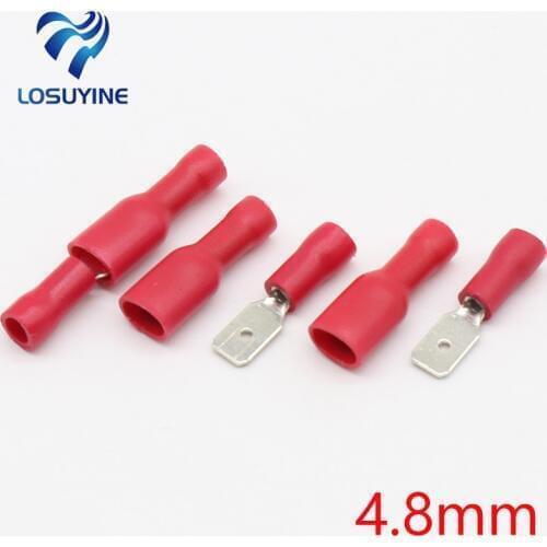 100 Pcs (50Pairs) 4.8mm Red Female Male Electrical & Wiring Connector Insulated Crimp Terminal Spade