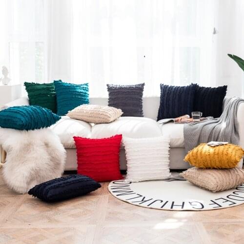 2021 Boho Style Tassel Square Pillow Case Cushion Cover Solid Color Couch Car Sofa Cushion Cover Pillowcase Home Bed Decoration