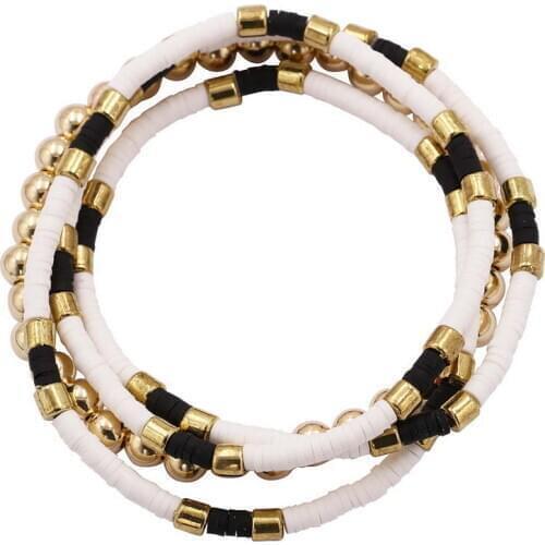 4 pcs/set ZWPON Bohemian Polymer Clay Beads Elastic Bracelets for Women Mixed Gold Color Beads Ball Ethnic Bangles Jewelry Gifts