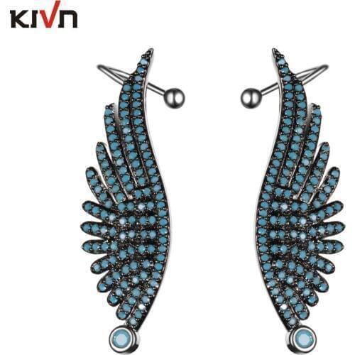 Womens Fashion Jewelry Angel Wing Feather CZ Cubic Zirconia Ear Cuff Ear Crawler Climber Earrings 6pcs Lot Wholesale