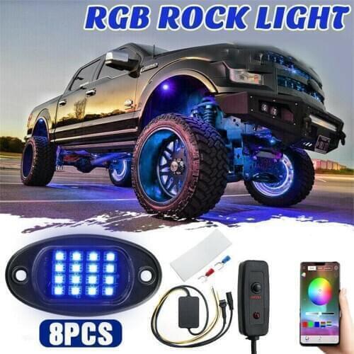 8pcs Car Underbody Neon RGB LED Atmosphere Lights road Rock Light Kit IP67 Bluetooth App Remote Control