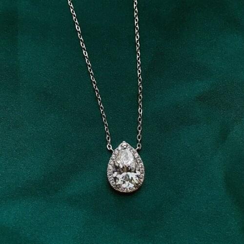 8x12MM Water Drop Simulated Moissanite Cubic Zirconiat Wedding Sterling Silver 925 Jewelry 45cm Pendant Necklace Birthday Gift