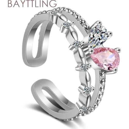 BAYTTLING 925 Sterling Silver Shiny Zircon Rose Gold/Silver Open Drop Ring For Woman Fashion Jewelry Wedding Gift