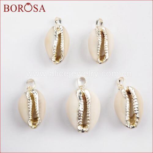 BOROSA 10PCS New Arrival Silver Color Natural Cowrie Shell Druzy Pendant Beads Gems Pendant for Women Necklace Jewelry G1522-1