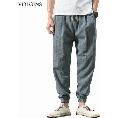 Streetwear Spring And Summer Men Fashion Chinese Style Mens Cotton Linen Trousers Loose Pants Male Casual Harem Pants