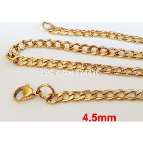 10pcs 4.5mm gold color Figaro chain men women Cuban stainless steel necklaces sweater Cuba chains cheap wholesale Free Shipping