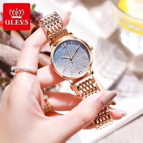 OLEVS Luxury Women Watch Women Rose Gold Starry Sky Quartz Wrist Watch For Women Female Clock zegarek damski relogio feminino