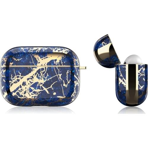 Netarlier Blue Wireless Bluetooth Earphone Case For Apple AirPods Pro Luxury Gold Chrome Marble IMD Hard Cover With Hanger Hook