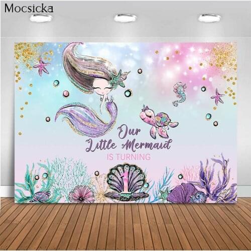 Baby Shower Background Mermaid Seahorse Photo Background Decoration 1 Year Old Birthday Photo Background Photography Banner