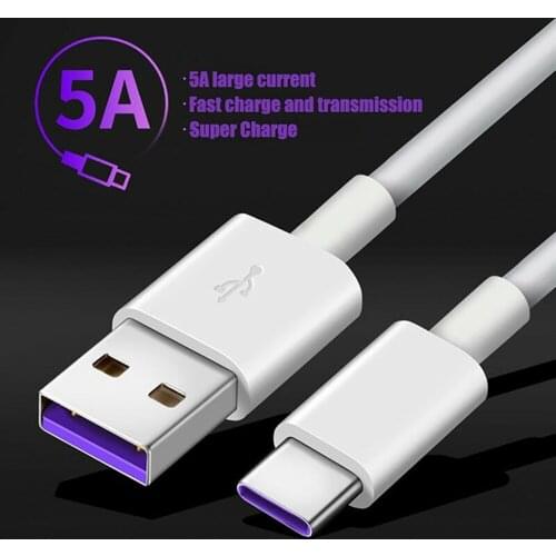 5A USB Type C Cable For Samsung S20 S9 S8 Xiaomi Huawei P30 Pro Fast Charge Mobile Phone Charging Wire White Cable USB Charging