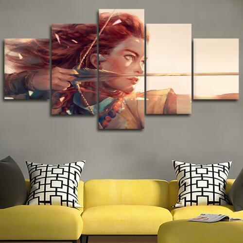 Home Decor Hd Prints Pictures 5 Pieces Horizon Zero Dawn Poster Wall Artwork Modular Game Painting Canvas For Living Room Framed