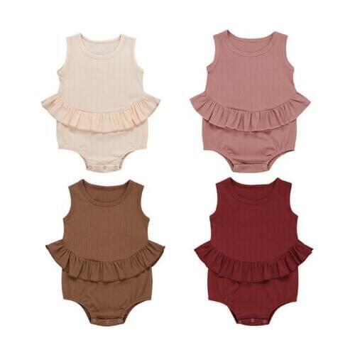 Soft Cotton Newborn Romper Summer Toddler Baby Girls Boys 4 Colors Solid Sleeveless Ruffles Jumpsuits Clothes Outfits