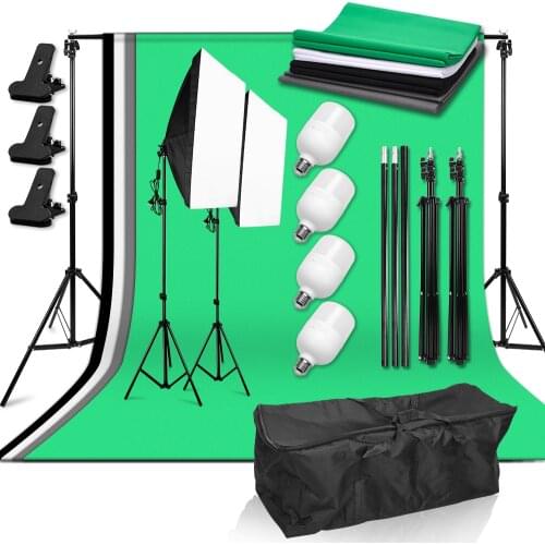 Photography Photo Studio Light Kit 50*70cm Softbox 4x25W LED Bulb with Backdrop Support System 4 Backdrop for Shoot Photography