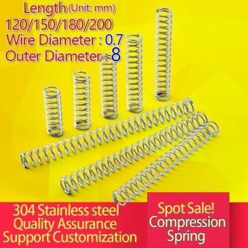 Stainless Steel Compression Spring 304 Compression Spring Length 120/150/180/200 Long Spring Y Spring Wire diameter:0.7mm OD:8mm